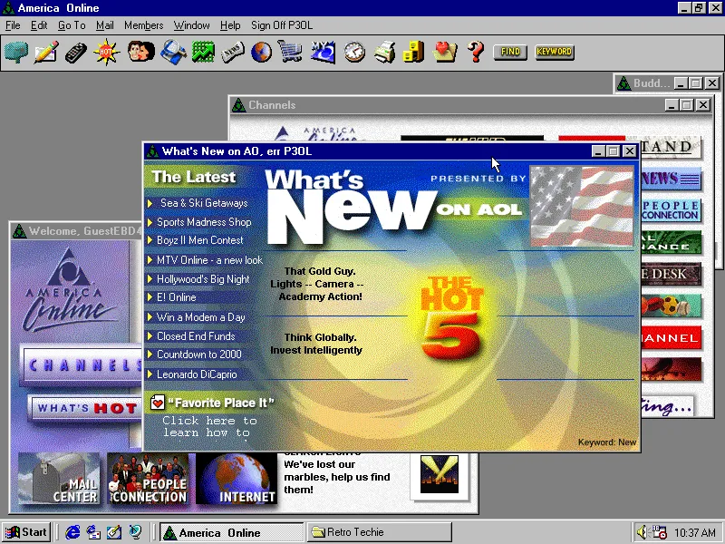 AOL 3.0’s What’s New screen (thanks to the P30L project)