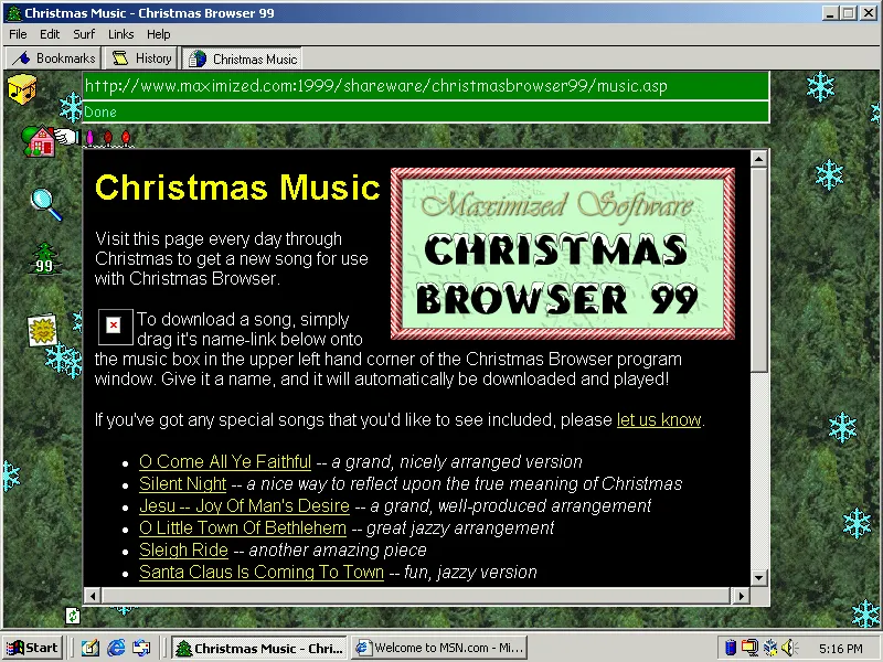 One of the benefits of using Christmas Browser ‘99 was that it could play some MIDI Christmas while you surfed.