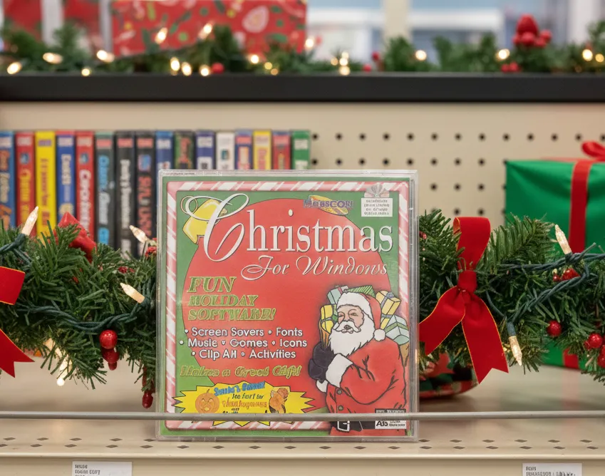 Ah, the discount software rack at your local OfficeMax usually housed gems such as this “Christmas for Windows” CD-ROM. Screenshots start tomorrow!
