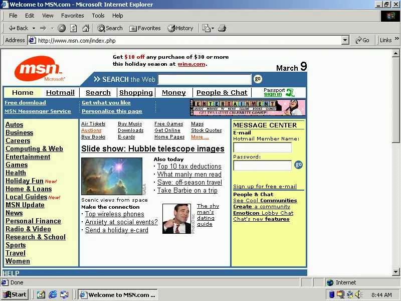 MSN home page in 1999