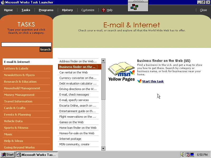 Microsoft Works 6.0 contained ads… I mean links to many of MSN’s services.
