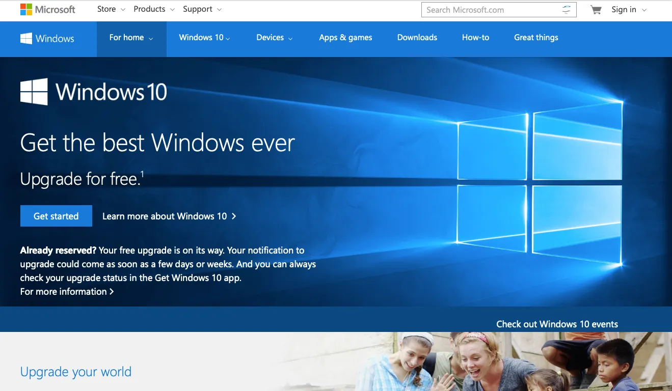 In honor of its discontinuation, here’s the web page for Windows 10 shortly after it’s launch in the summer of 2015.