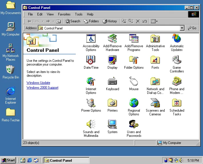 The Control Panel in Windows 2000