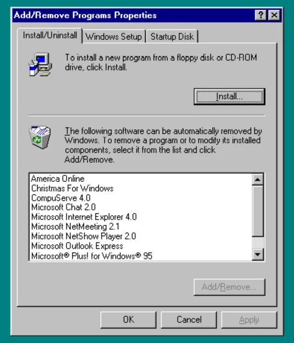 Uninstalling software in Windows 95