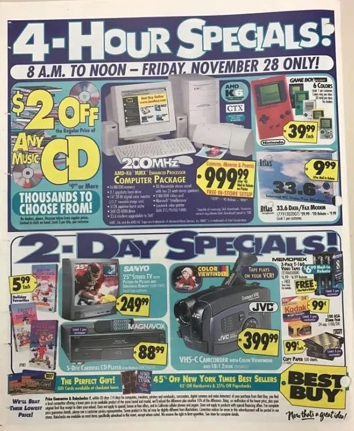 Happy Black Friday! Based on the products and prices, can you guess what year this Best Buy ad is from?