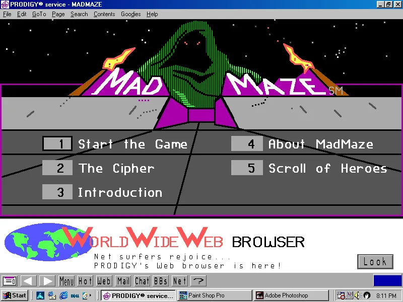 One of Prodigy’s online games: MadMaze (captured on Oct 1999 by Bill Claydon)